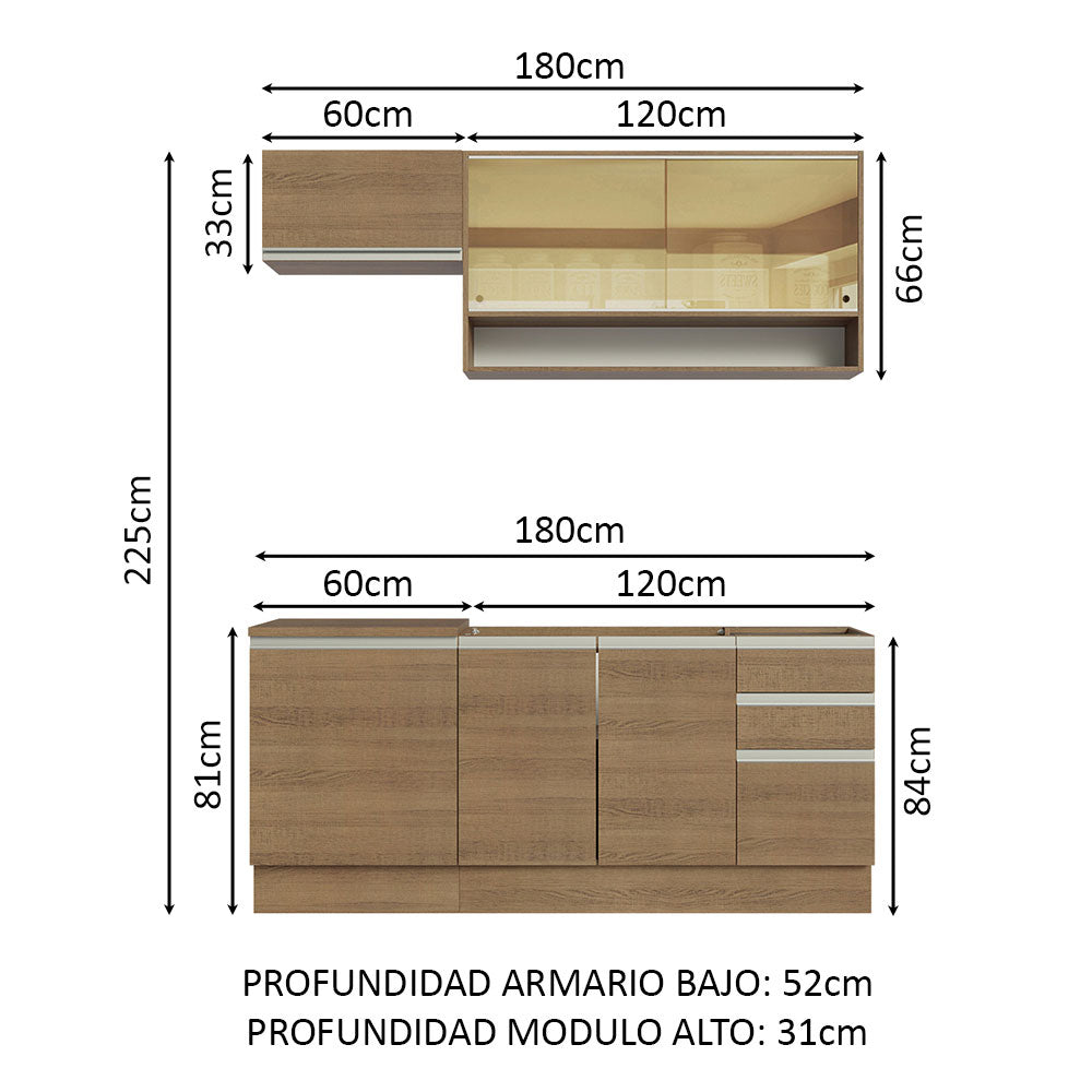 Cocina Compacta 180cm Marrón Glamy Madesa 08