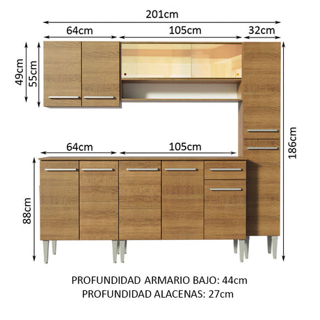 Cocina Integral 201cm Marrón Emilly Sky Madesa 04