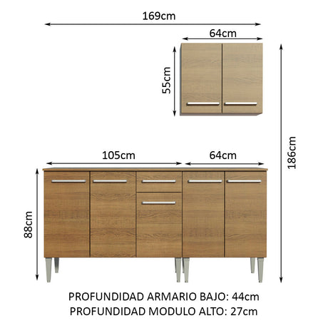 Cocina Compacta 169cm Marrón Emilly Free Madesa 01