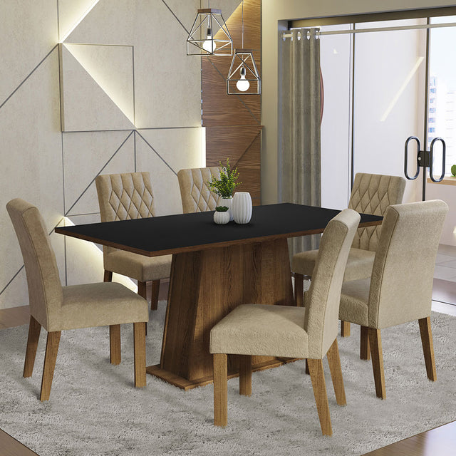 Juego de Comedor Mesa Tapa Madera 6 Sillas Britney Madesa - Marrón/Negro/Imperial