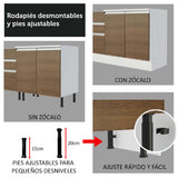 Mueble de Cocina Para Fregadero Madesa Glamy 120 cm 2 Puertas y 3 Cajones (Sin Tablero ni Fregadero) Blanco/Marrón