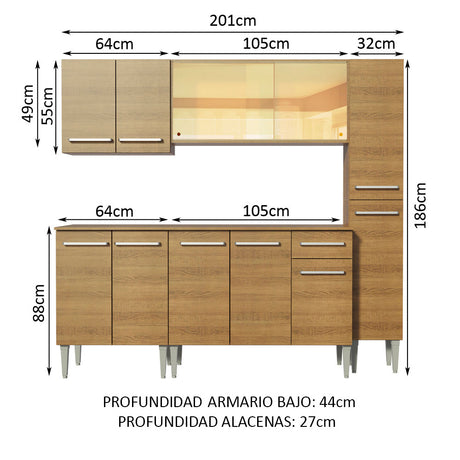 Cocina Integral 201cm Marrón Emilly West Madesa 03