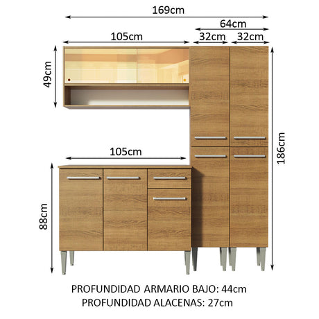 Cocina Compacta 169cm Marrón Emilly Winter Madesa 08