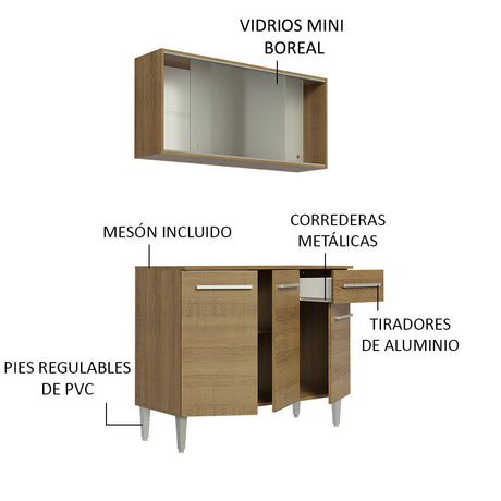 Cocina Compacta Emilly 105cm Con Alacena Marrón Madesa 01