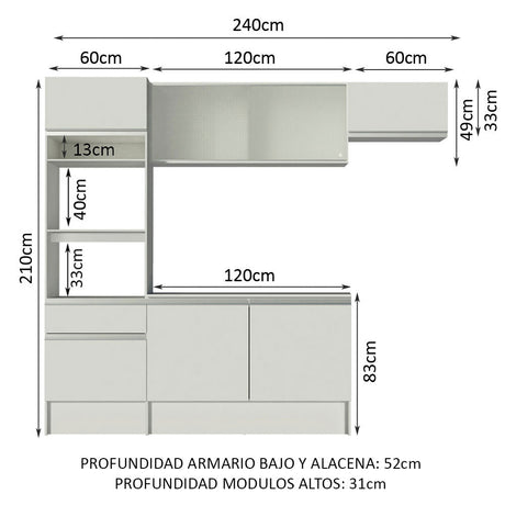 Cocina Integral 240cm Blanco Topazio Madesa 01