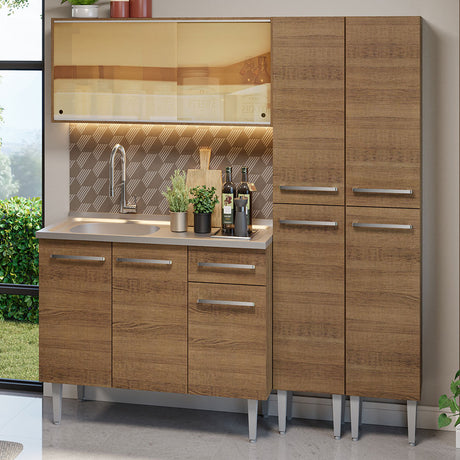 Cocina Compacta 169cm Com Mesón de Acero Marrón Emilly Madesa 12