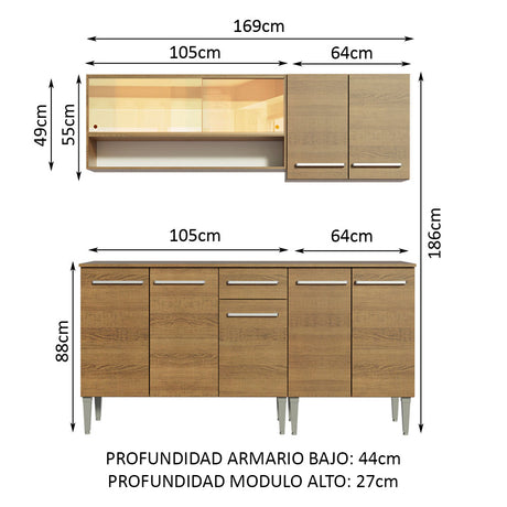 Cocina Compacta 169cm Marrón Emilly Dance Madesa 07