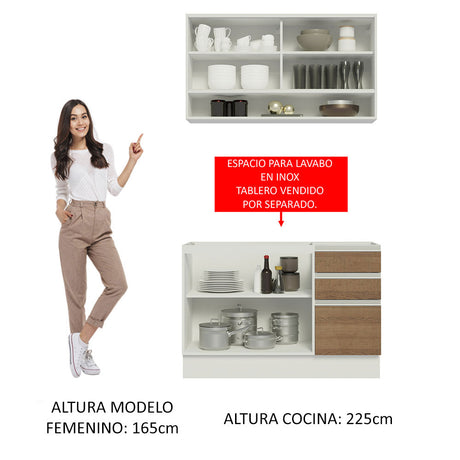 Cocina Compacta 120cm sin Mesón de Acero Marrón/Blanco Glamy Madesa 02