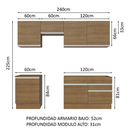 Cocina Integral 240cm Marrón Glamy Madesa 08