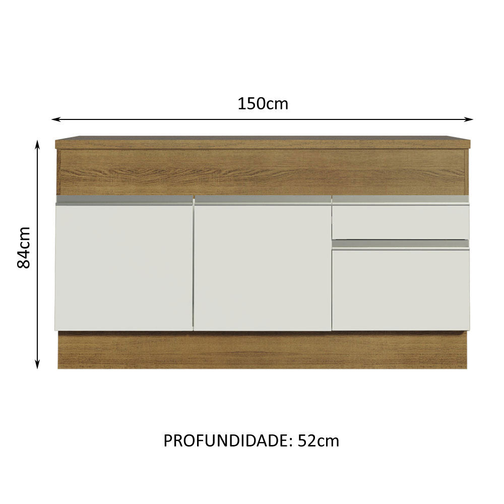 Gabinete Bajo para Fregadero 150 cm 2 Puertas y 2 Cajones (Con Encimera) Glamy Marrón/Blanco