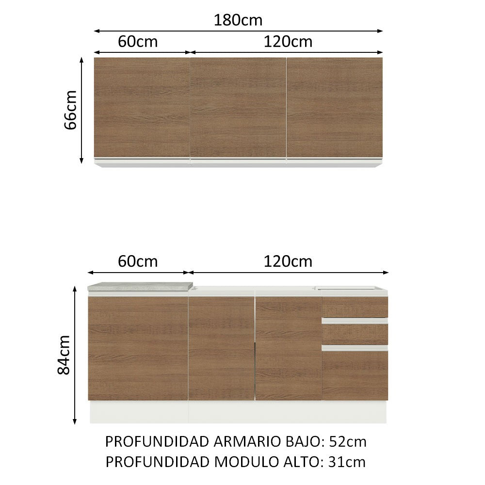 Cocina Compacta 180cm Con Mesón de Acero Blanco/Marrón Glamy Madesa 10