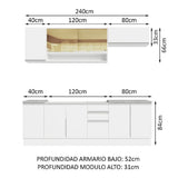 Cocina Integral 240cm Sin Mesón de Acero Blanco Glamy Madesa 03