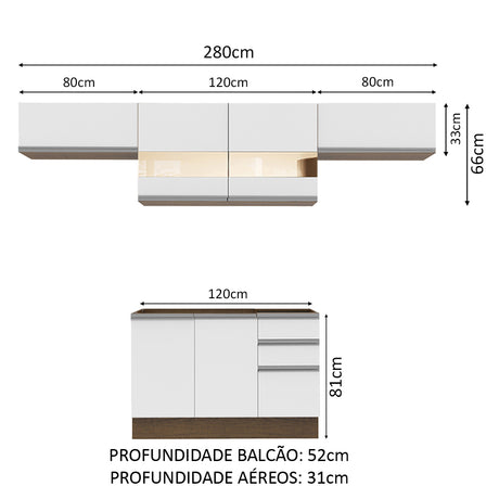 Cocina Integral 280cm Marrón/Blanco Glamy Madesa 01