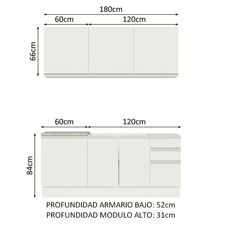 Cocina Compacta 180cm Blanco Glamy Madesa 05