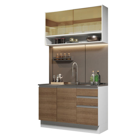 Cocina Compacta 120cm sin Mesón de Acero Marrón/Blanco Glamy Madesa 02