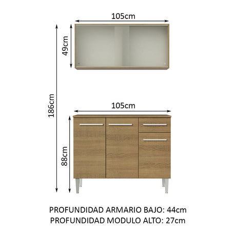 Cocina Compacta Emilly 105cm Con Alacena Marrón Madesa 01