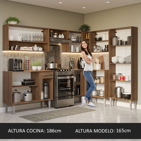 Cocina Integral Esquinera 417cm Marrón/Blanco Emilly Madesa 02