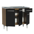 Gabinete Bajo 105 cm 3 Puertas 1 Cajón con Fregadero Marrón/Negro Emilly Madesa