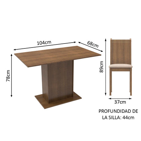 Juego de Comedor Madesa Luana Mesa Tapa Madera con 4 Sillas Marrón/Perla