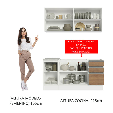 Cocina Compacta 160cm Blanco/Marrón Glamy Madesa 01