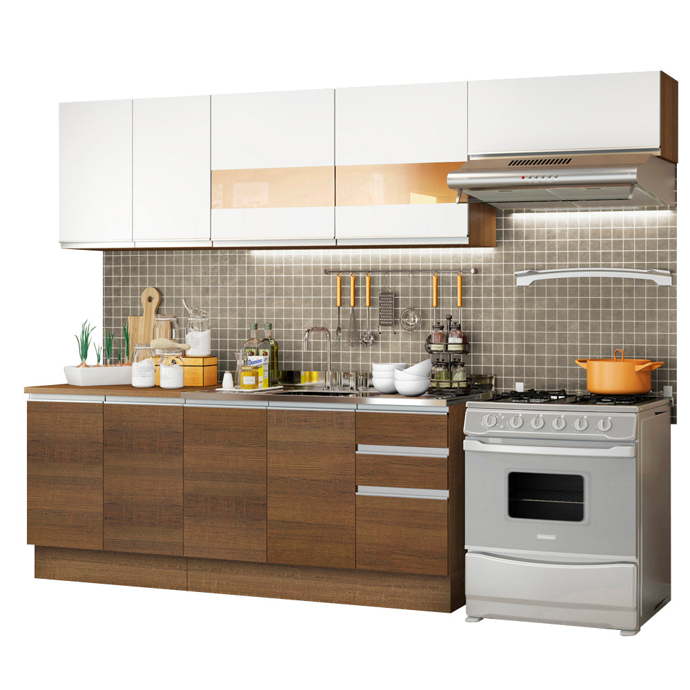 Cocina Integral 280cm Marrón/Marrón/Blanco Glamy Madesa 03