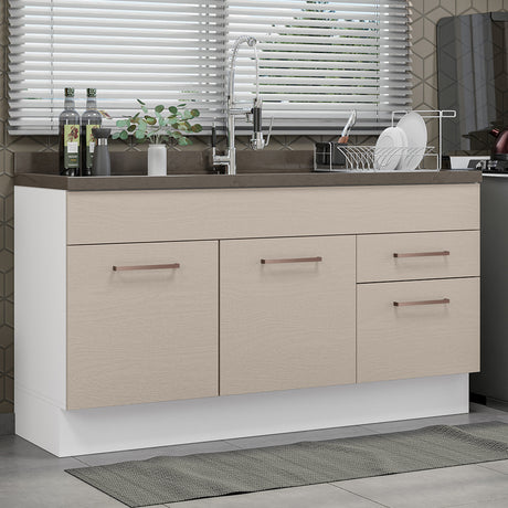 Mueble de Cocina Para Fregadero 150 cm 2 Puertas y 2 Cajones (Sin Tablero Ni Fregadero) Blanco/Crema Agata Madesa