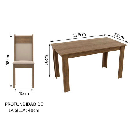 Juego de Comedor Madesa Cali Mesa Tapa Madera con 4 Sillas Marrón/Crema/Beige