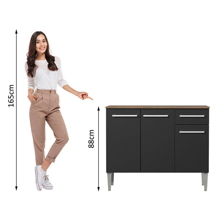 Mueble Mostrador Madesa Emilly 3 Puertas y 1 Cajón - Marron/Negro