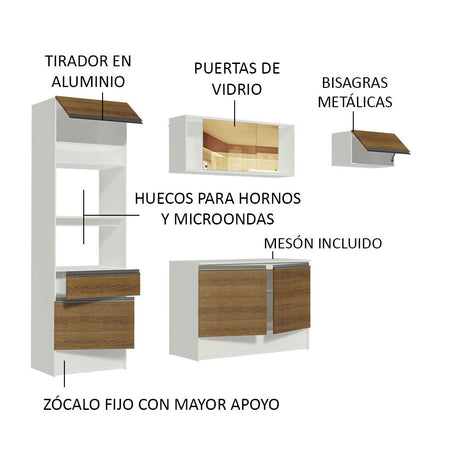 Cocina Integral 240cm Blanco/Marrón Diamante Madesa 02