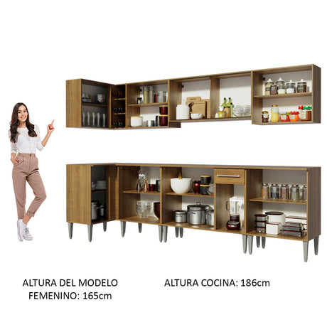 Cocina Integral Esquinera 357cm Marrón Emilly Mega Madesa 03