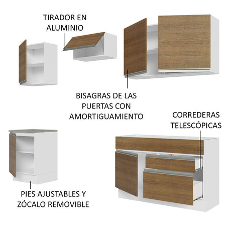 Cocina Integral 240cm Blanco/Marrón Glamy Madesa 08