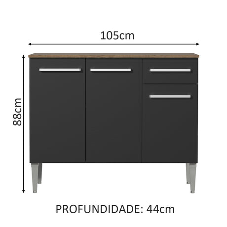 Mueble Mostrador Madesa Emilly 3 Puertas y 1 Cajón - Marron/Negro