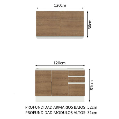 Cocina Compacta 120cm Blanco/Marrón Glamy Madesa 03