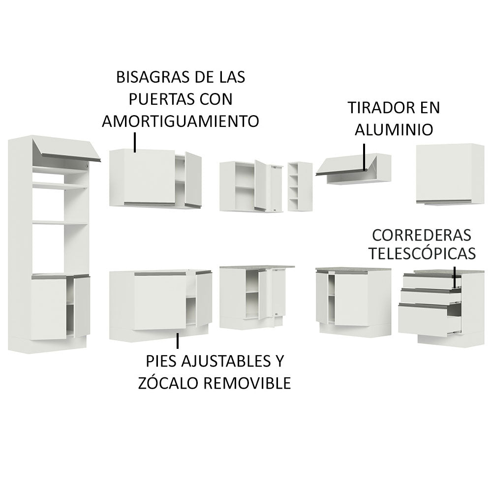 Cocina Integral Esquinera 479cm Blanco Glamy Madesa 01