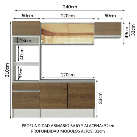 Cocina Integral 240cm Blanco/Marrón Diamante Madesa 02