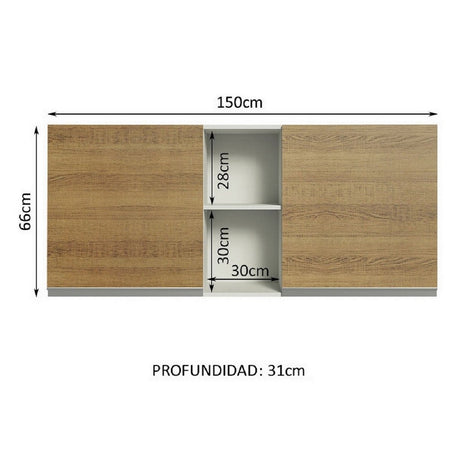 Alacena 150 cm 2 Puertas 2 Nichos Marrón Glamy Madesa