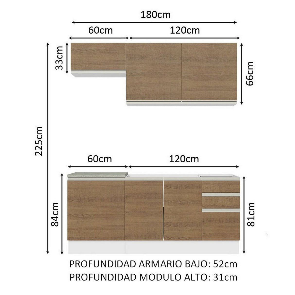 Cocina Compacta 180cm Con Mesón de Acero Blanco/Marrón Glamy Madesa 11