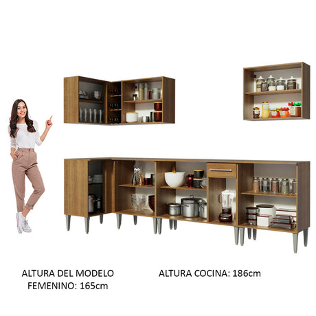 Cocina Integral Esquinera 357cm Marrón Emilly Rock Madesa 01