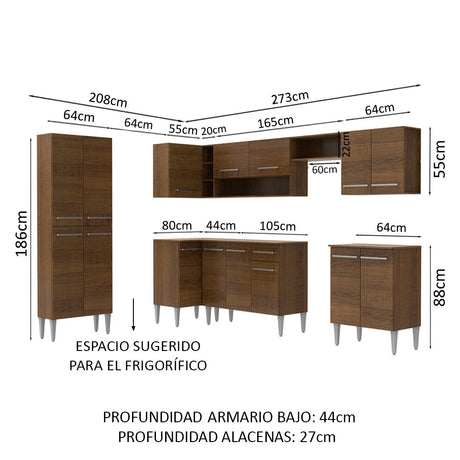 Cocina Integral Esquinera 481cm Marrón Emilly Moon Madesa 01