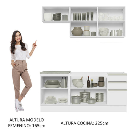 Cocina Compacta 180cm Sin Mesón de Acero Blanco Glamy Madesa 07