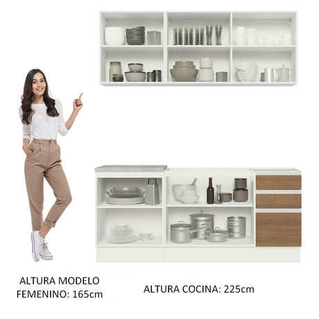 Cocina Compacta 180cm Con Mesón de Acero Blanco/Marrón Glamy Madesa 10