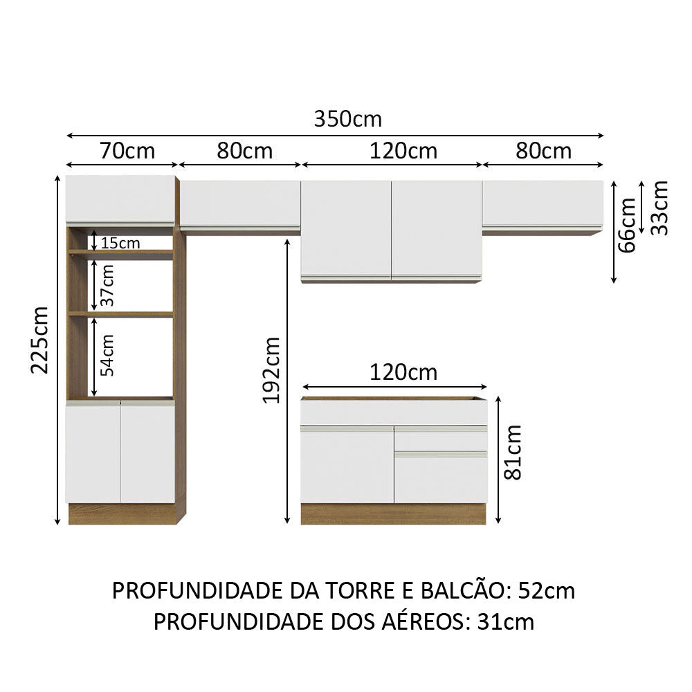 Cocina Integral 350cm Marrón/Blanco Glamy Madesa 01