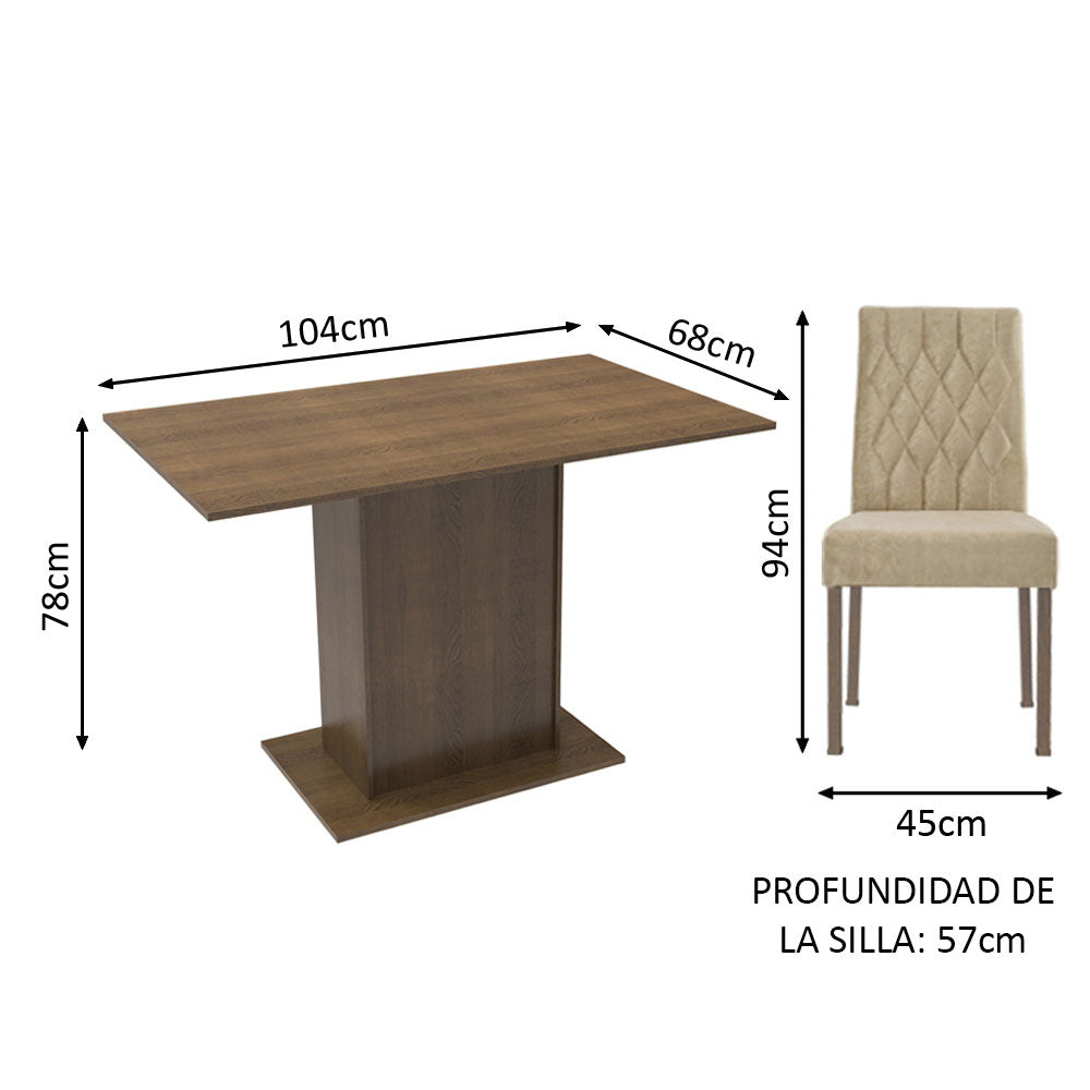 Juego de Comedor Mesa Tapa Madera 2 Sillas Tainá Madesa - Marrón/Imperial