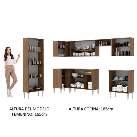 Cocina Integral Esquinera 481cm Marrón/Blanco Emilly Moon Madesa 01