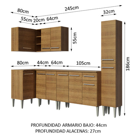 Cocina Integral Esquinera 325cm Marrón Emilly Agua Madesa 02