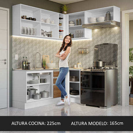 Cocina Integral Esquinera 349cm Blanco/Marrón Glamy Madesa 07