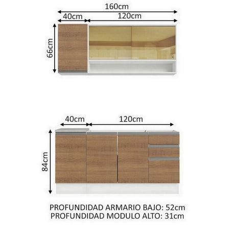 Cocina Compacta 160cm Con Mesón de Acero Blanco/Marrón Glamy Madesa 04