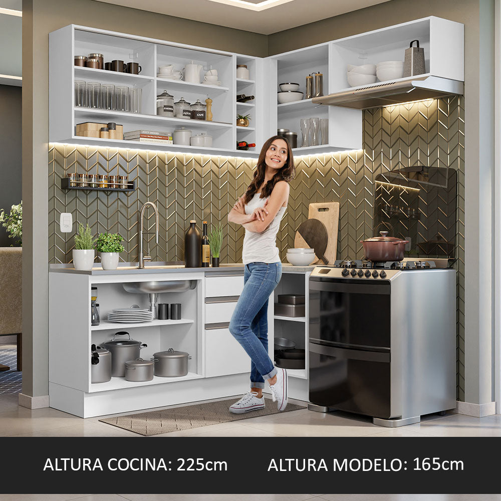 Cocina Integral Esquinera 349cm Blanco Glamy Madesa 06