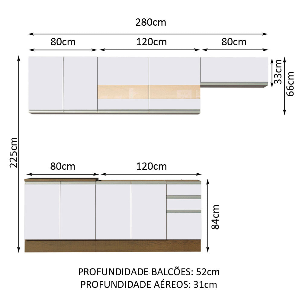 Cocina Integral 280cm Marrón/Blanco Glamy Madesa 03