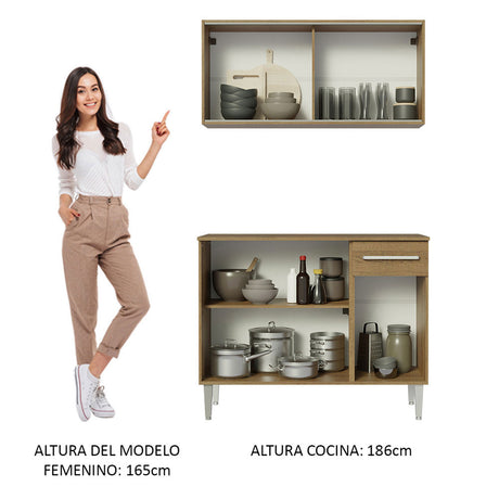 Cocina Compacta Emilly 105cm Con Alacena Marrón Madesa 01